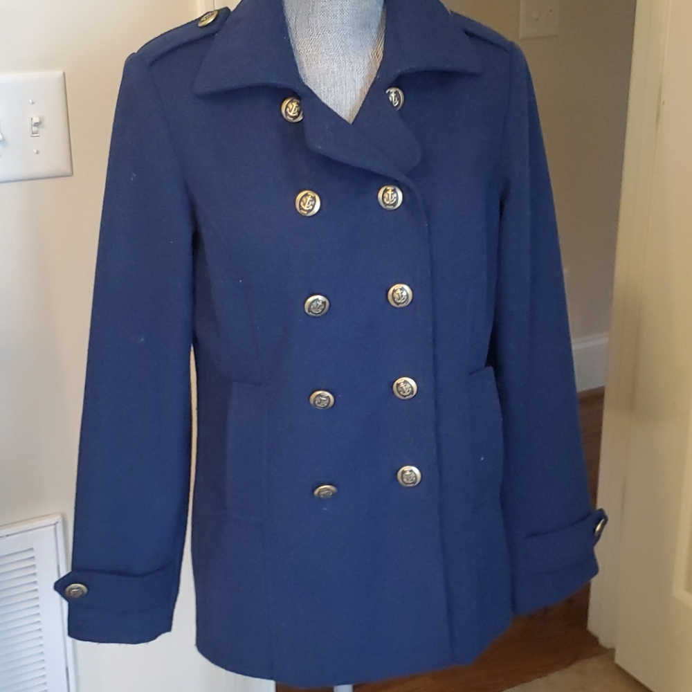 women's s cabi blue double breasted pea coat 525